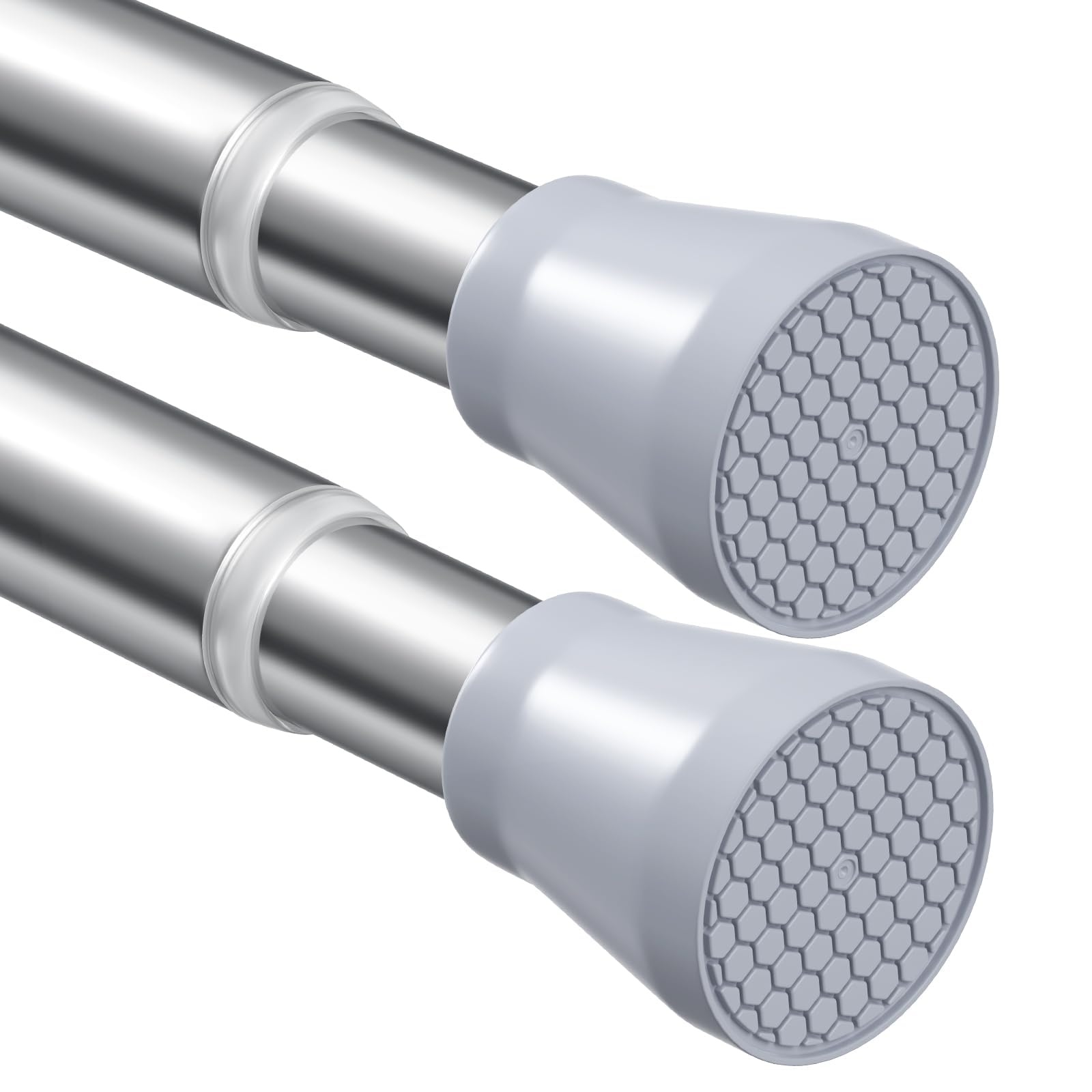 Shower Curtain Rail 70-130cm Extendable Curtain Poles 2pcs, Shower Curtain Pole Silver Tension Rods for Curtains Stainless Steel Tension Rod Shower Rods Curtain Poles for Windows, Bathroom