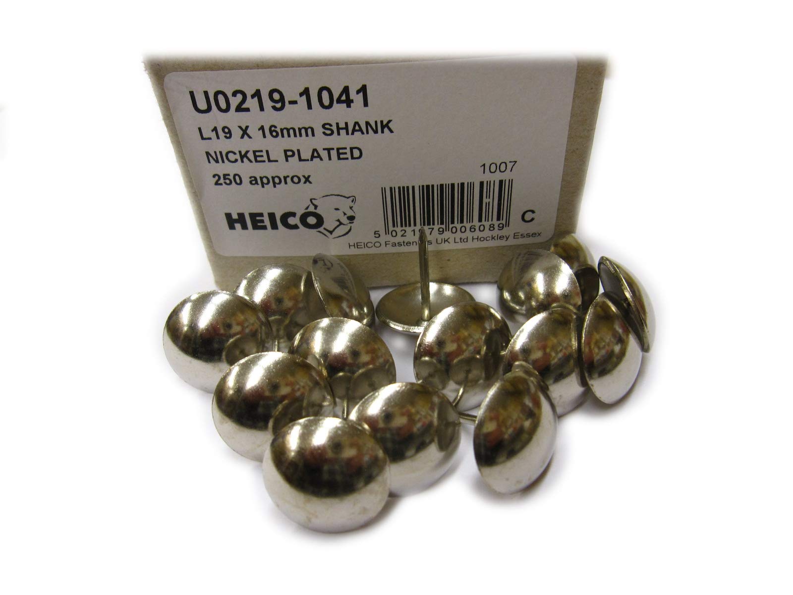 HEICO 250 Nickel plated Chrome finish large upholstery chair nails - 19 mm diameter decorative furniture studs L19