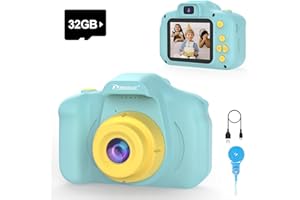 PROGRACE Kids Camera with 32GB SD Card, HD Digital Video Camera for Toddlers, IPS HD Screen, Birthday for Boys and Girls Ages 3-12 – Blue