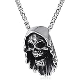 KIRTIJW Skull Necklace Stainless Steel Gothic Punk Biker Emo Skull Pendant Necklace Jewelry for Men 60cm