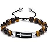 Rockyu Bangle Bracelets for Men Black Hypoallergenic Stainless Steel Prayer Bead Bracelet Cross Plate Accessory Cross Bracelet Christmas Gift Stainless Steel