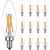 LiteHistory E12 led Bulb Dimmable 6W Equal 60 Watt LED Light Bulbs 2700K AC120V Edison Bulb B10 B11 Candelabra Bulbs for Chan