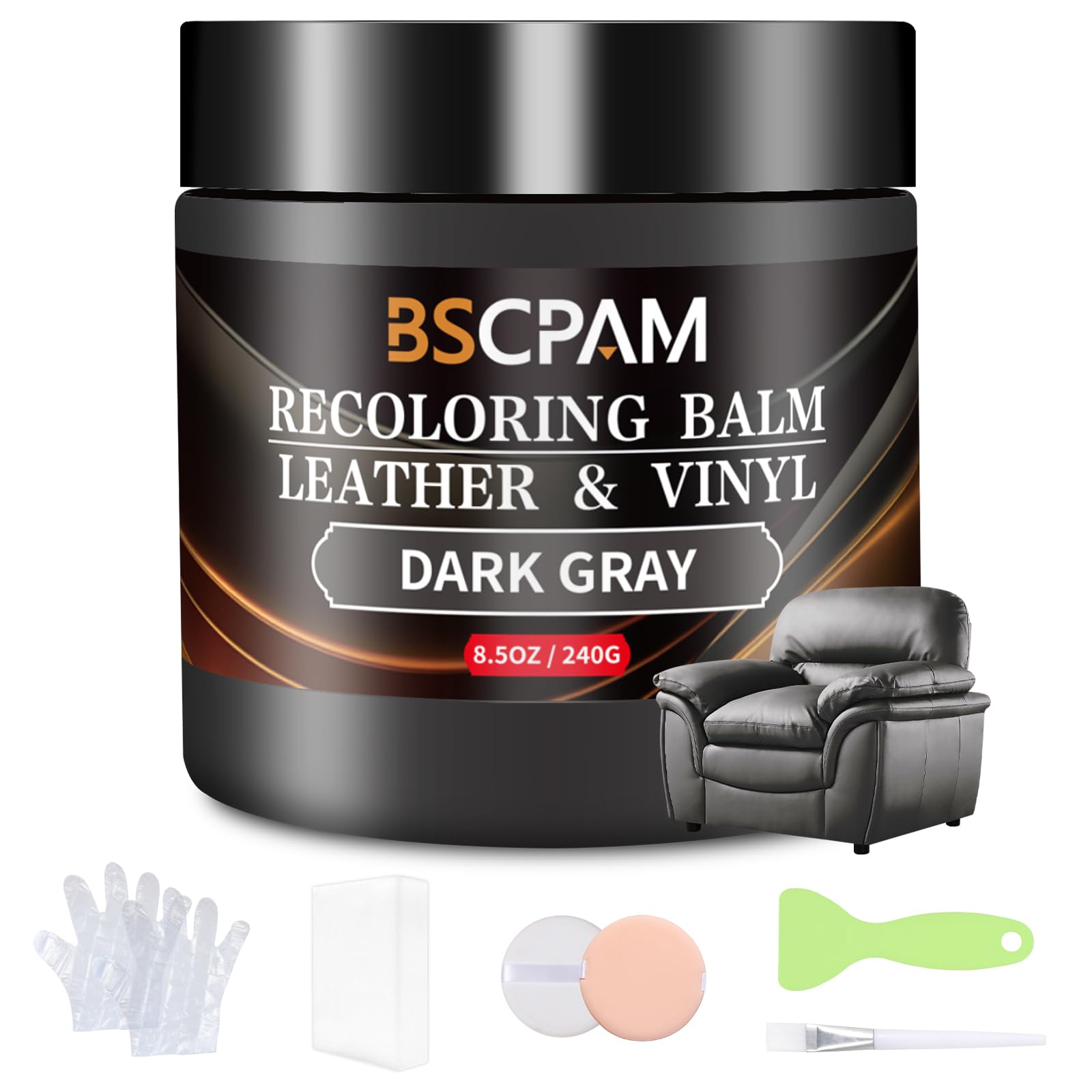 Photo 1 of BSCPAM Dark Gray Leather Recoloring Balm,Leather Couch Scratch/Stain Remover,Leather Repair kit for Vinyl Furniture and Car Interior,Leather Dye Paint for Scratched and Faded Leather Couches