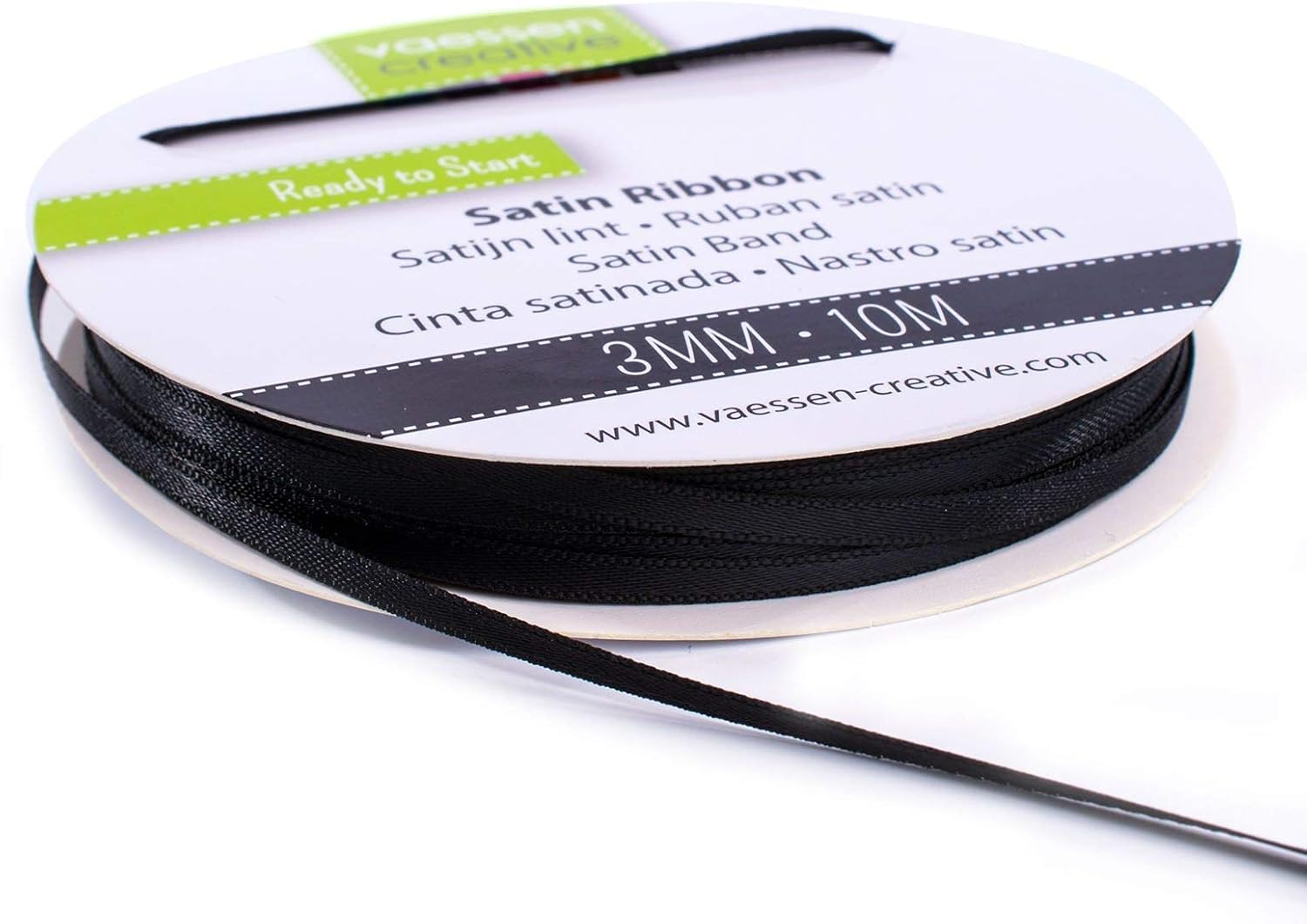 Vaessen Creative Satinband Schwarz, 3 mm x 10 Meter, Schleifenband, Dekoband, Geschenkband und Stoffband für Hochzeit