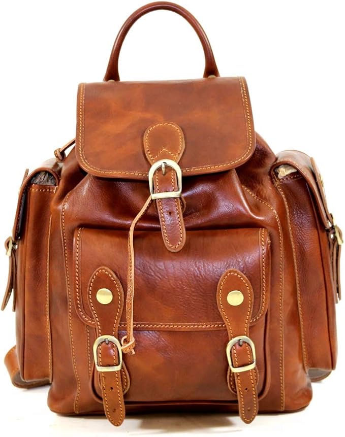 DDMilano Damen Rucksack aus echtem Leder, handgefertigt, mit Vorder