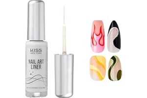 KISS NEW YORK Nail Art Liner, Fast-Drying, Slow Drip, Low Odor, Fine Tip Bristles for Precise Lines, Salon Results at Home for Professional Nail Art (White)