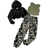 Afsmlys Girls Clothes 3 Piece Outfit Cropped Sweatshirt + Pants + Tank Top, Girls Fall Winter Clothing, Sizes 5-12 Years