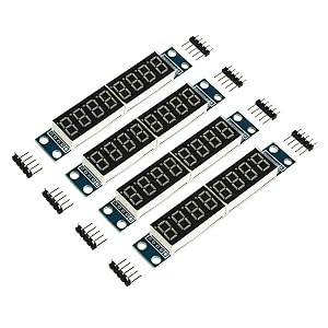 MakerHawk 4pcs 8-Digit 7 Segment Module MAX7219 8 bit Digital Segment Tube LED Display Module Supports Cascade Eight bit Serial 3 IO Ports for Arduino MCU/51/AVR/STM32