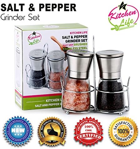 Salt And Pepper Grinder Set - Kitchen Life, Supreme Quality Mill Pair With Adjustable Coarseness - Supreme Elegance &amp; Functionality - Professional Style - Ideal For Your Kitchen Collection