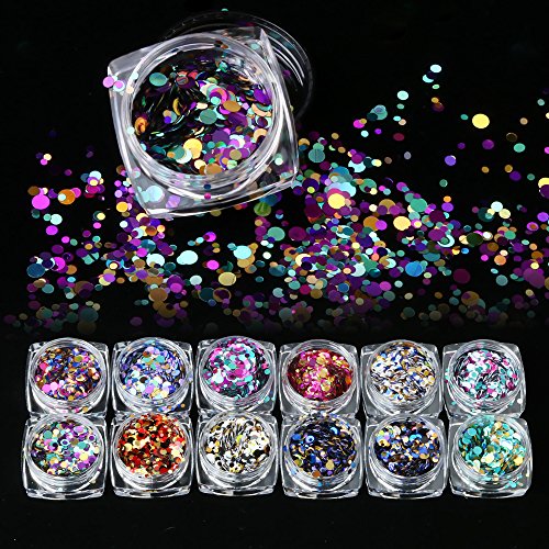 Prettydiva nail art sequins 12 jars holographic round s…