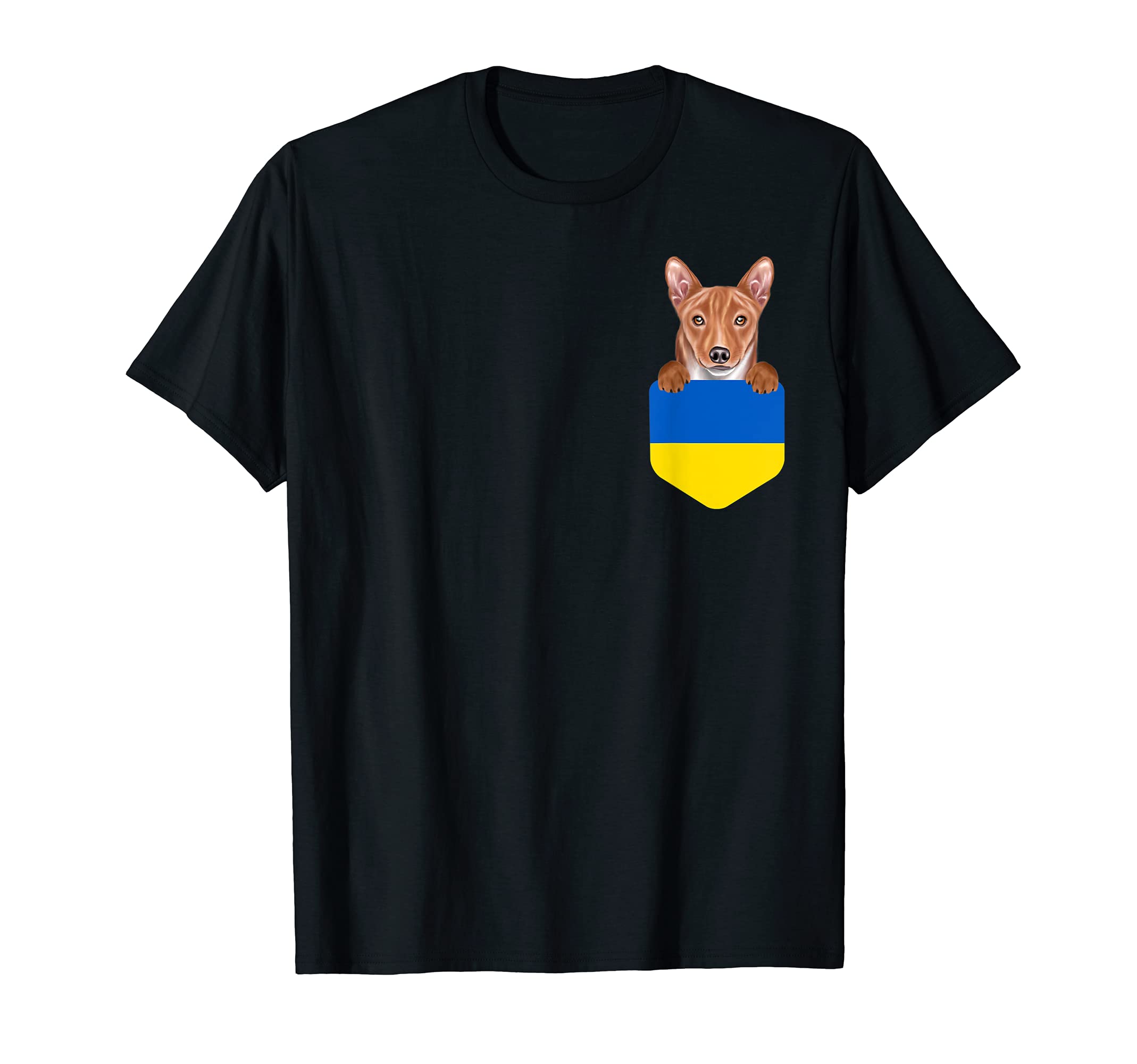 Ukraine Flag Basenji Dog In Pocket T-Shirt