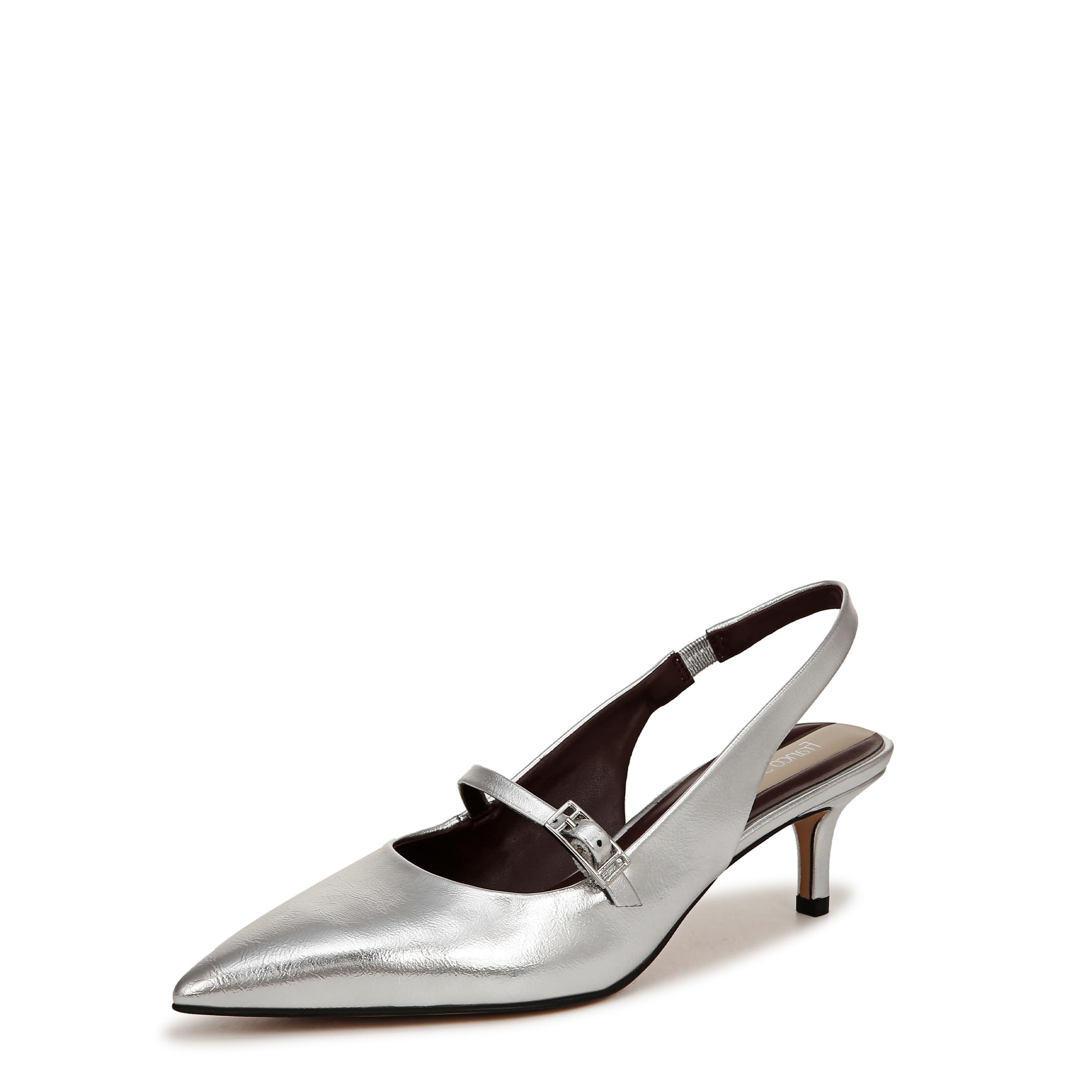 Franco Sarto Womens Khloe Pointed Toe Slingback Kitten Heel Silver Metallic 12 W