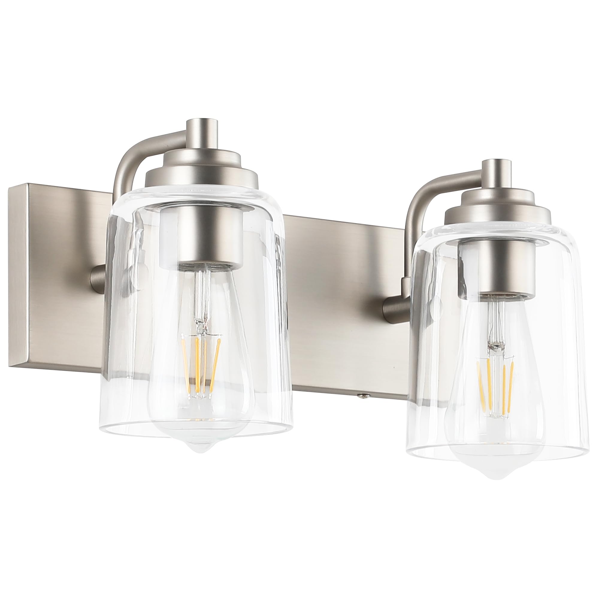 SOLFART Brushed Nickel Bathroom Light Fixture Vanity Lighting Fixtures Over Mirror 2 Light Bathroom Vanity Light Nickel Wall Light Image