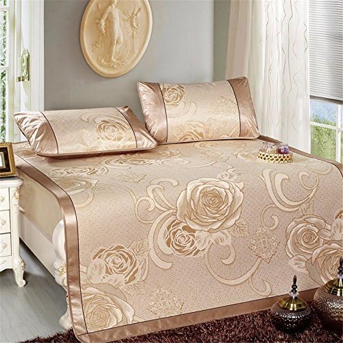 Quietness @ Ice Silk Cool Mat and Pillow Sets Summer Sleeping Pad Mattress Three-Piece, gold,180X200 CM