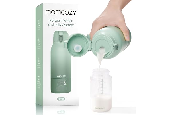 Momcozy Portable Bottle Warmer for Breast Milk, Baby Travel Essentials | Fast Heating with Nutrients Preserved, Precise Temp Control, Dual Heating Modes for Breast Milk & Water, 17OZ Large Capacity