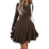 Mieazom Women’s Long Sleeve Casual Swing Dress – A-Line Fit and Flare Skater Dress, Stretchy Mini Dress for Fall Winter