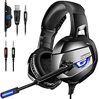 ONIKUMA Stereo Cuffie Gaming per PC, PS4, Xbox One, 7,1 Suono Surround Migliorato, Cuffie con Microfono a Cancellazione Rumore Aggiornate, Morbido Cuscino, Muto e Volume Controllo Per Nintendo Switch