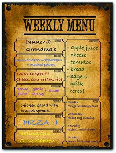 Magnetic Most Wanted Western Themed Menu Dry Erase Weekly Meal Planner Refrigerator Board with Grocery List and Notes