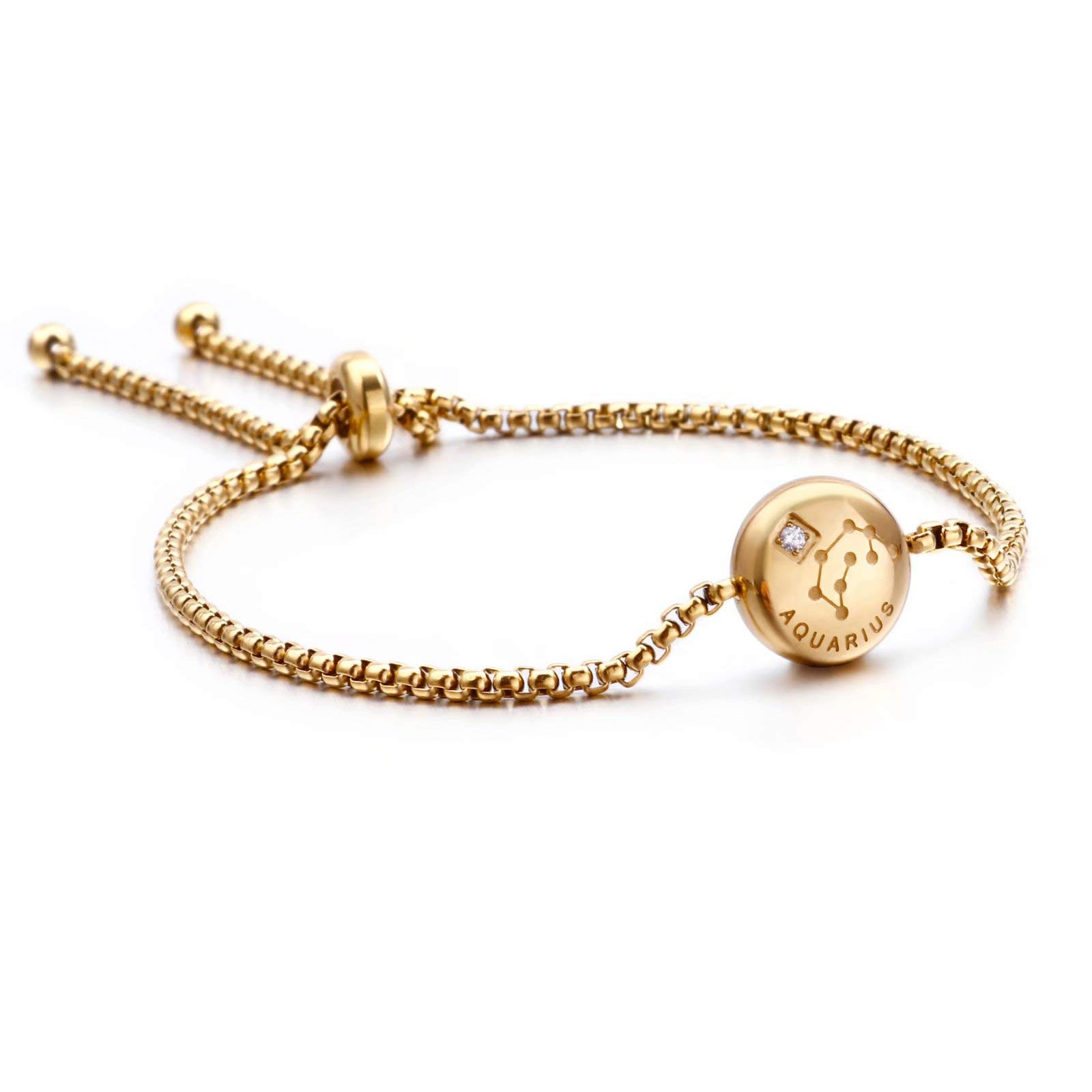 Qings Golden Constellation Bracelet Charm Zodiac Adjustable Bracelet Aquarius