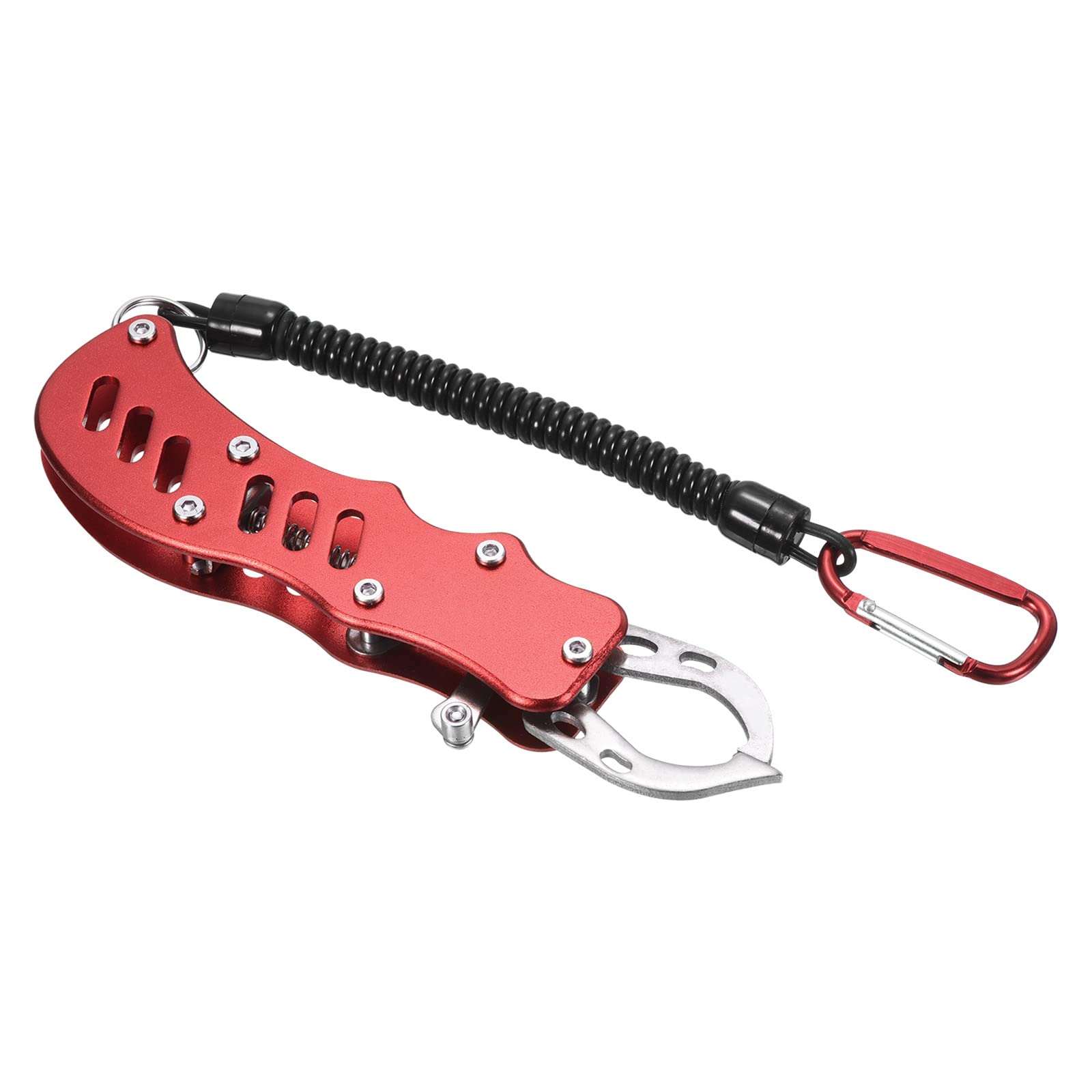 PATIKIL Fish Lip Gripper, Stainless Steel Fish Grip Grabber Holder with Lanyard for Fishing, Red