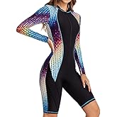 Mselyseshe Women Rash Guard Long Sleeve Shirts Boyleg One Piece Swimsuit Surfing Bathing Suit UPF 50 Front Zip Surf Wetsuit
