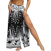 Ainuno Boho Pants Wide Leg Palazzo Pants with Slits for Women Flowy Hippie Pant Thin