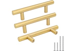 Goldenwarm 10 Pack Gold Cabinet Handles Brushed Brass Drawer Pulls Gold Cabinet Pulls 3 inch - Kitchen Door Handles and Knobs Bathroom Bedroom Furniture Knobs Stainless Steel