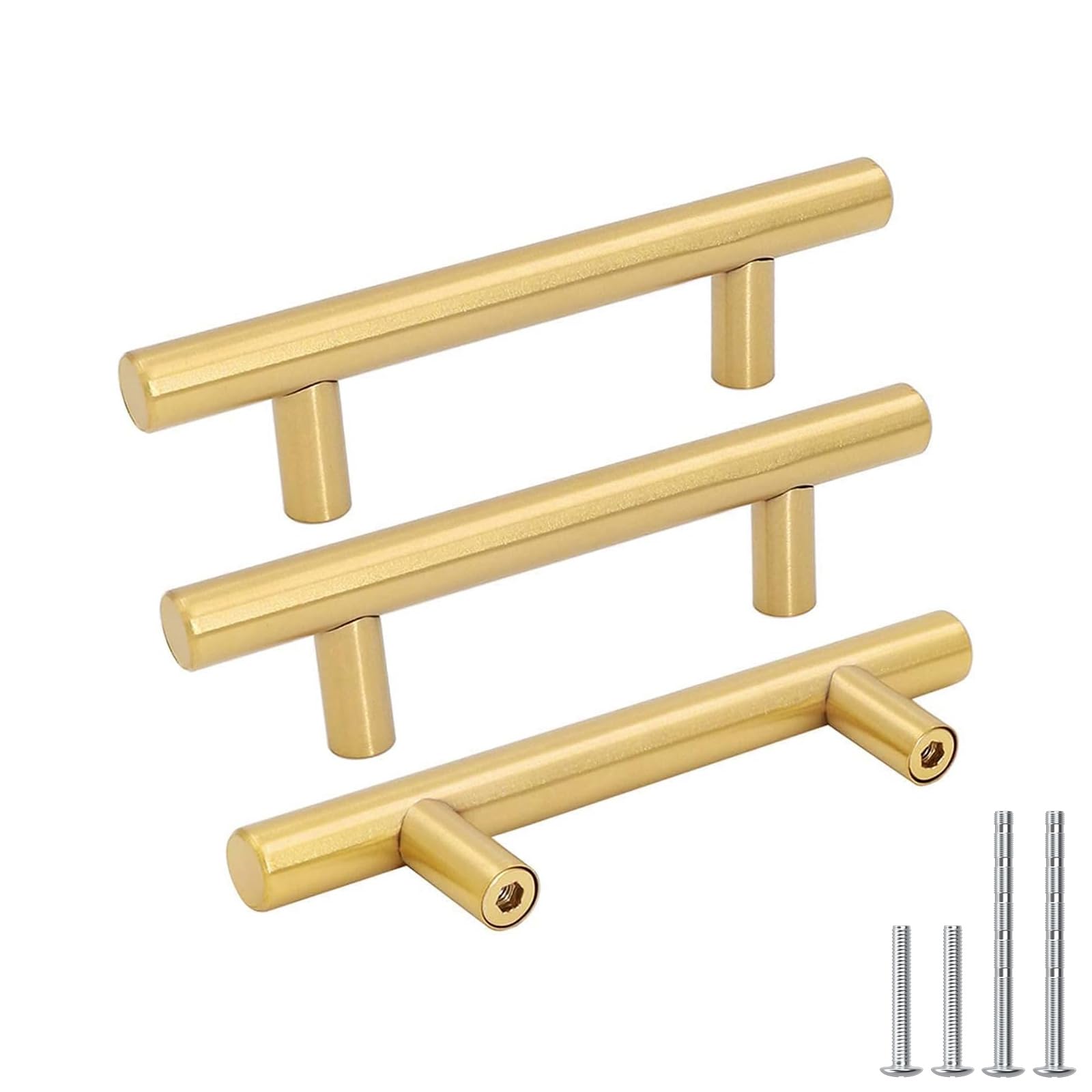 Photo 1 of goldenwarm 5Pcs Brushed Brass Cabinet Cupboard Drawer Door Handle Pull Knob for Furniture Kitchen Hardware 3in Hole Center 5in Overall Length