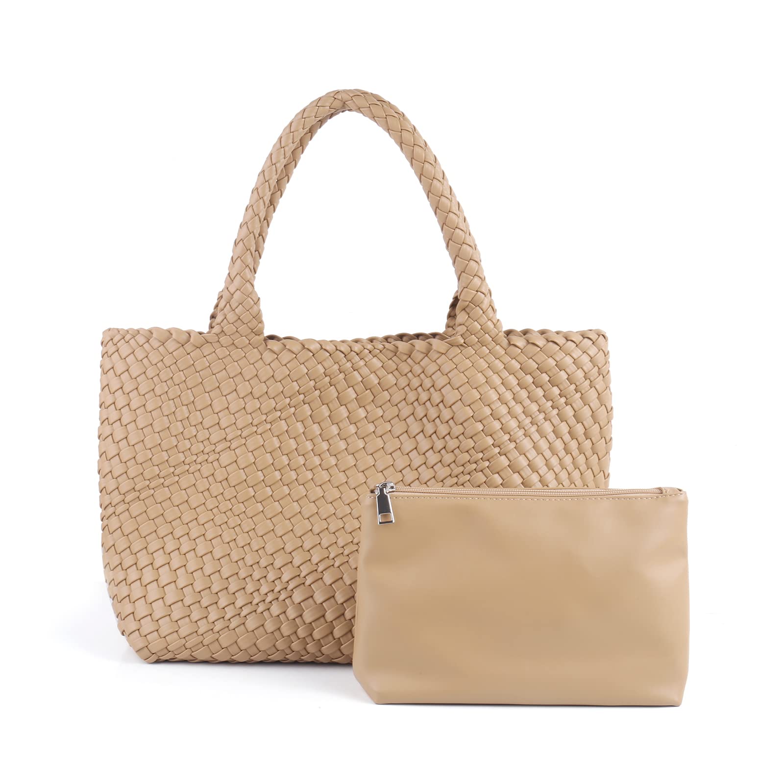 Photo 1 of **SIMILAR TO THE PHOTO** LIKEBAG Woven Tote Bag Womens Purse Vegan Leather Shoulder Handbags Fashion Summer Beach Tote Bags Large Travel Totes (Apricot)
