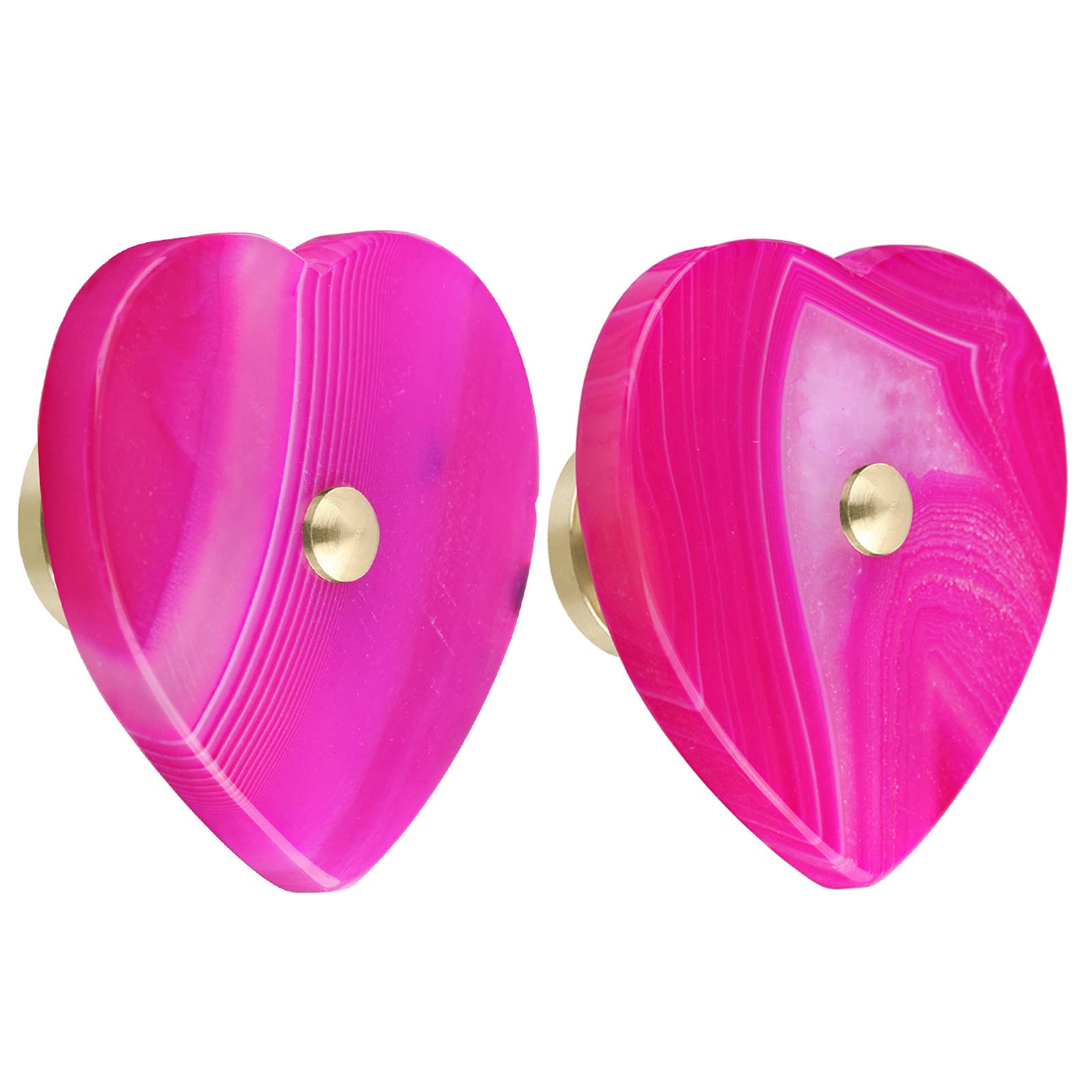 Nupuyai 2pcs Agate Slice Cabinet Knobs with Screws, Heart Stone Decorative Drawer Pulls Handle for Dresser Cupboard Wardrobe, Rose
