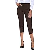 MoFiz Women's Capri Pants Summer Pull-On Stretch Straight Leg Golf Yoga & Business Casual Dressy Cropped Pants with Pockets