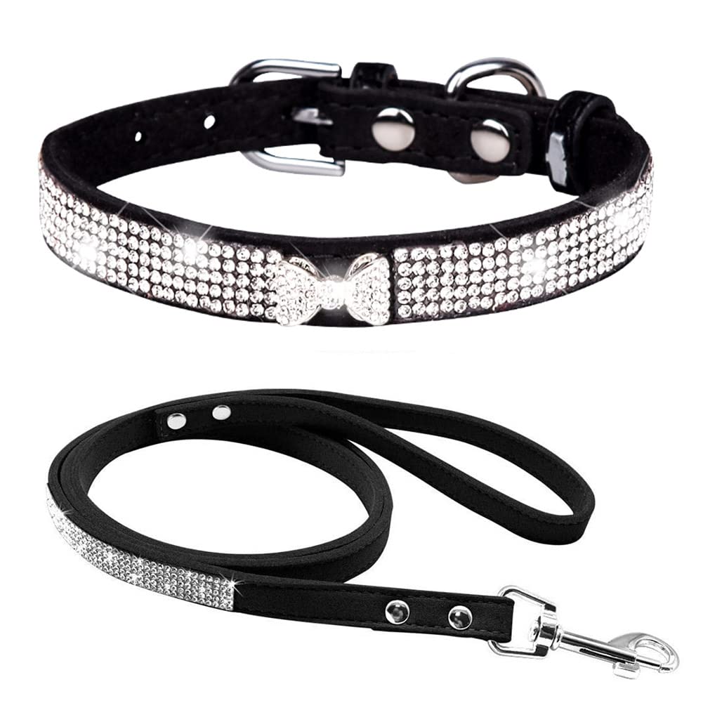 Photo 1 of **COLLAR ONLY LEASH NOT INCLUDED*** FUNAT Pet Rhinestone Collar Drawstring Set, Dog Bow Tie Collar + Rhinestone Leash, Pet Collar for Cat and Small & Medium Dogs
