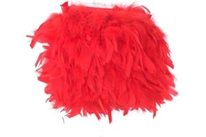 KOLIGHT Pack of 2 Yards Natural Dyed Turkey Flakes Feathers 4~6inch Fringe Trim DIY Dress Crafts Costumes Decoration (Red)
