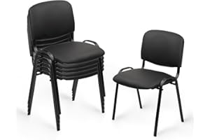 CLATINA Stackable Waiting Room Chairs, PU Leather Guest Reception Chair with Upholstered Thickene Seat and Back Support, Stacking Chair Metal Leg for Office School Church Conference, Black, 5 Pack