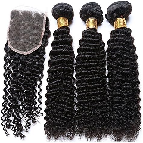 DONALOVE Natural Color Kinky Curly 100% Brazilian Virgin Human Hair Weaves 3 bundles with A Lace Closure-dl21 (10" 10" 12"+closure 8")
