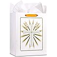 FaCraft 13" Large Gift Bag with Tissue Paper Cross Paper Gift Bags with Handle for Baptism Christenings Confirmations First Communions Religious Wedding,Baptism Gifts Bag for Kids Boys Girl