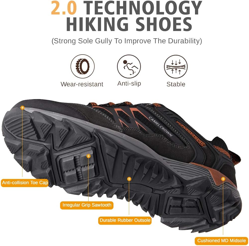  | CAMEL CROWN Hiking Shoes Men Breathable Non-Slip Sneakers Lightweight Low Top for Outdoor Trailing Trekking Walking | Hiking Shoes