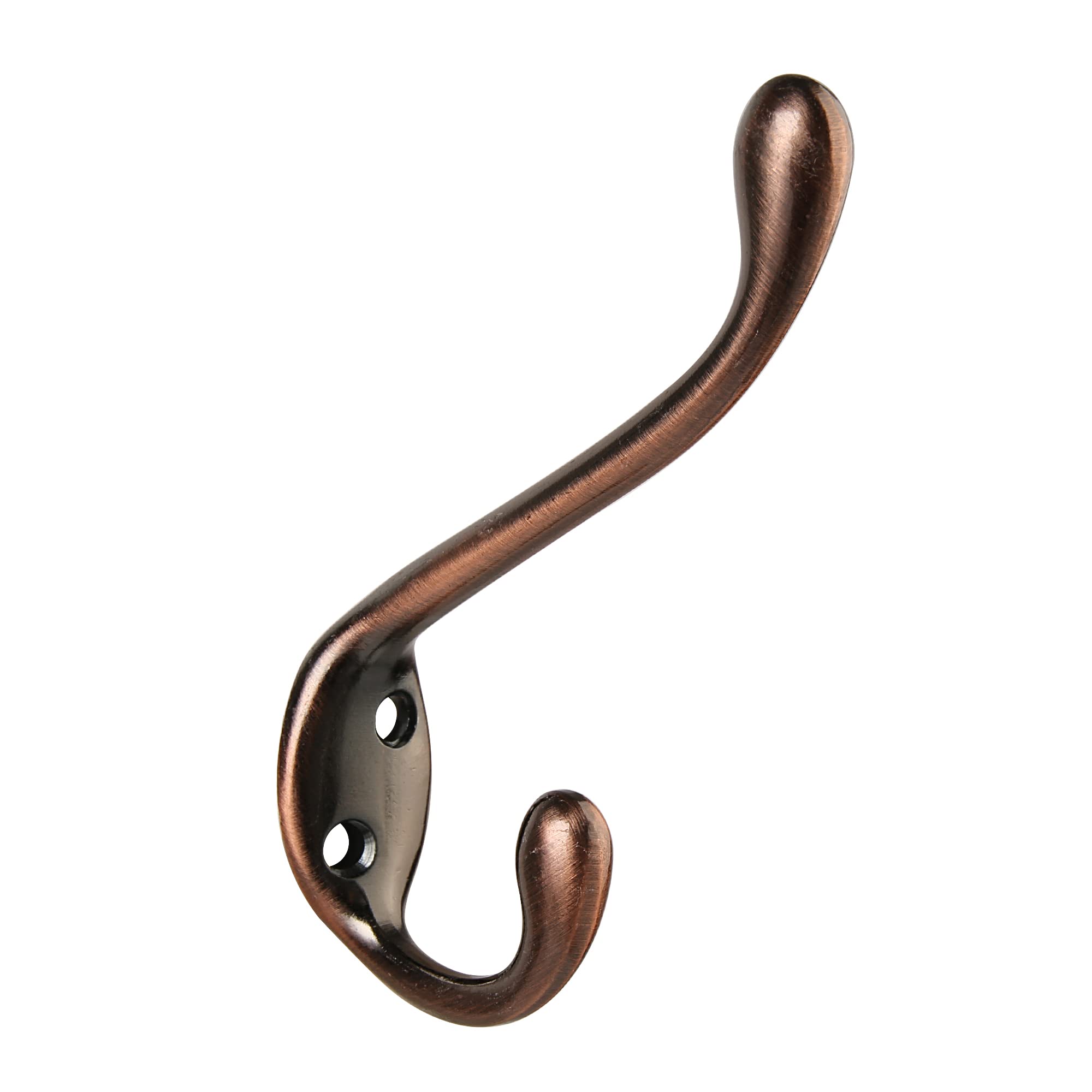 HASWARE 6 PCS Double Prong Robe Hook, Dual Coat Hooks with 12 Pieces Screws Antique Wall Mounted Vintage Hooks Hangers Large Heavy Duty for Hat Clothes Hanger Towel Keys (Satin Antique Copper)