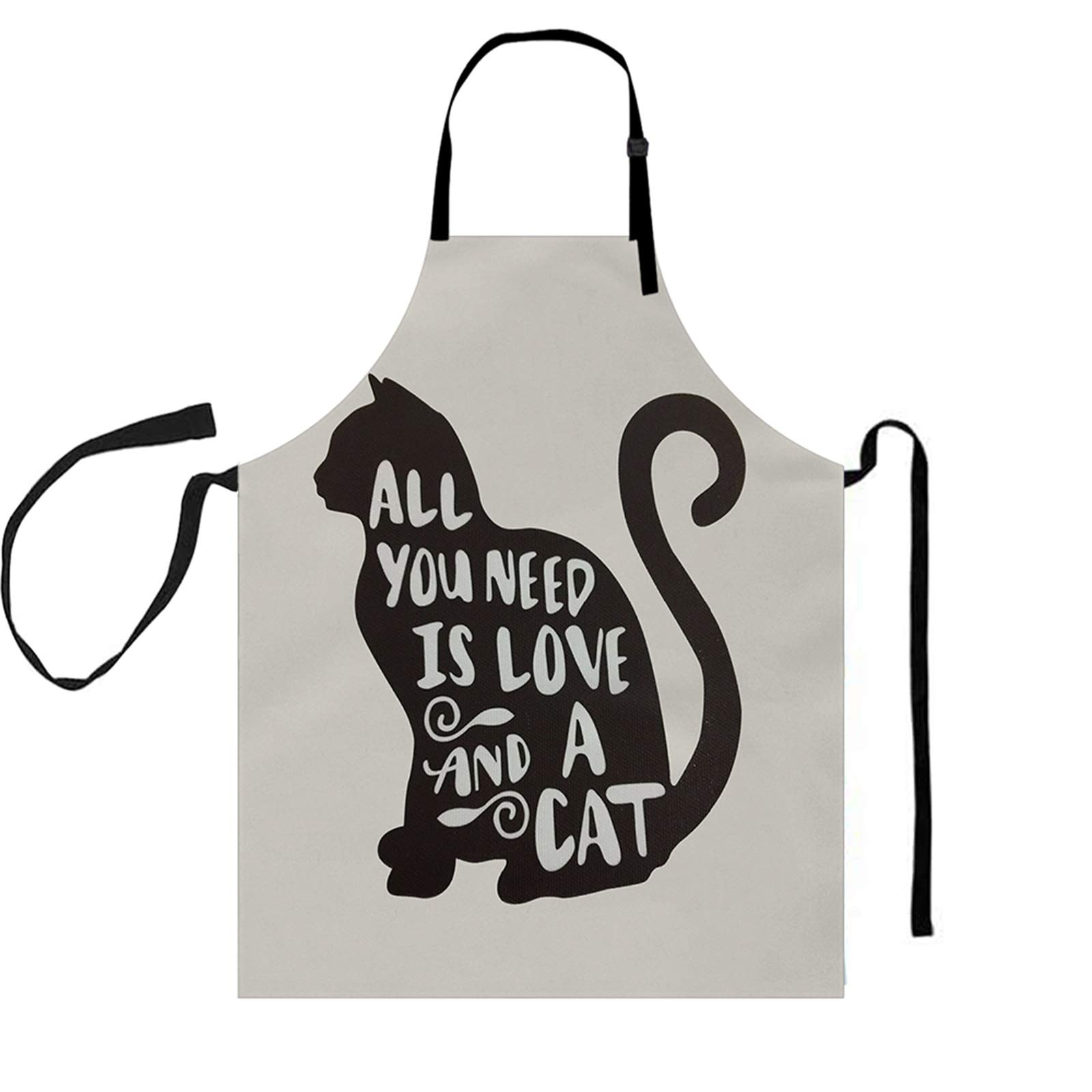 CANSEGO Apron Cat Cute Animal Kitten All You Need Is Love and a Cat Lover Quote Cooking Aprons Adjustable Bib Large Unisex Home Waterproof Aprons for Gardening Women Men Cook