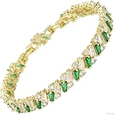 RIZILIA Prism Tennis Bracelet for Women with Tapered Baguette Cut CZ Simulated Diamond Multi Colors Birthstone in 14K Yellow Gold Plated, 7 + 1 inch Bracelet Extender