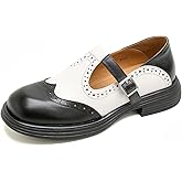 U-lite Mary Jane Oxfords for Women,Wingtip Brogue,T-Strap Soft Leather Retro Loafer Shoes, Low Heels Round Toe Dressy Business Office Shoes with Buckle