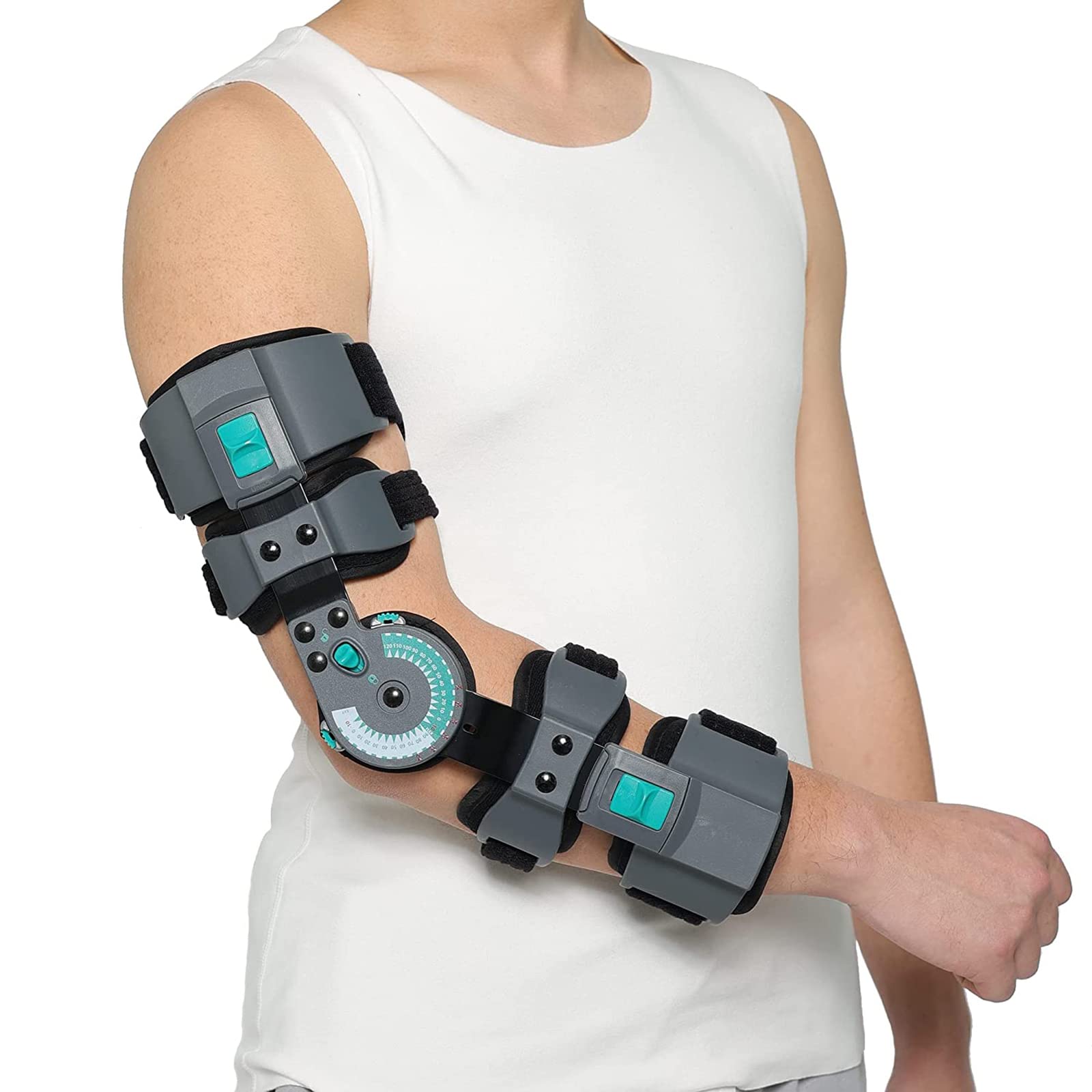 Photo 1 of DOUKOM Hinged Post Op Elbow Brace, Adjustable Range of Motion Support Stabilizer for Dislocated Arm, Post Tendon Injury & Surgery Pain Relief Recovery, Right