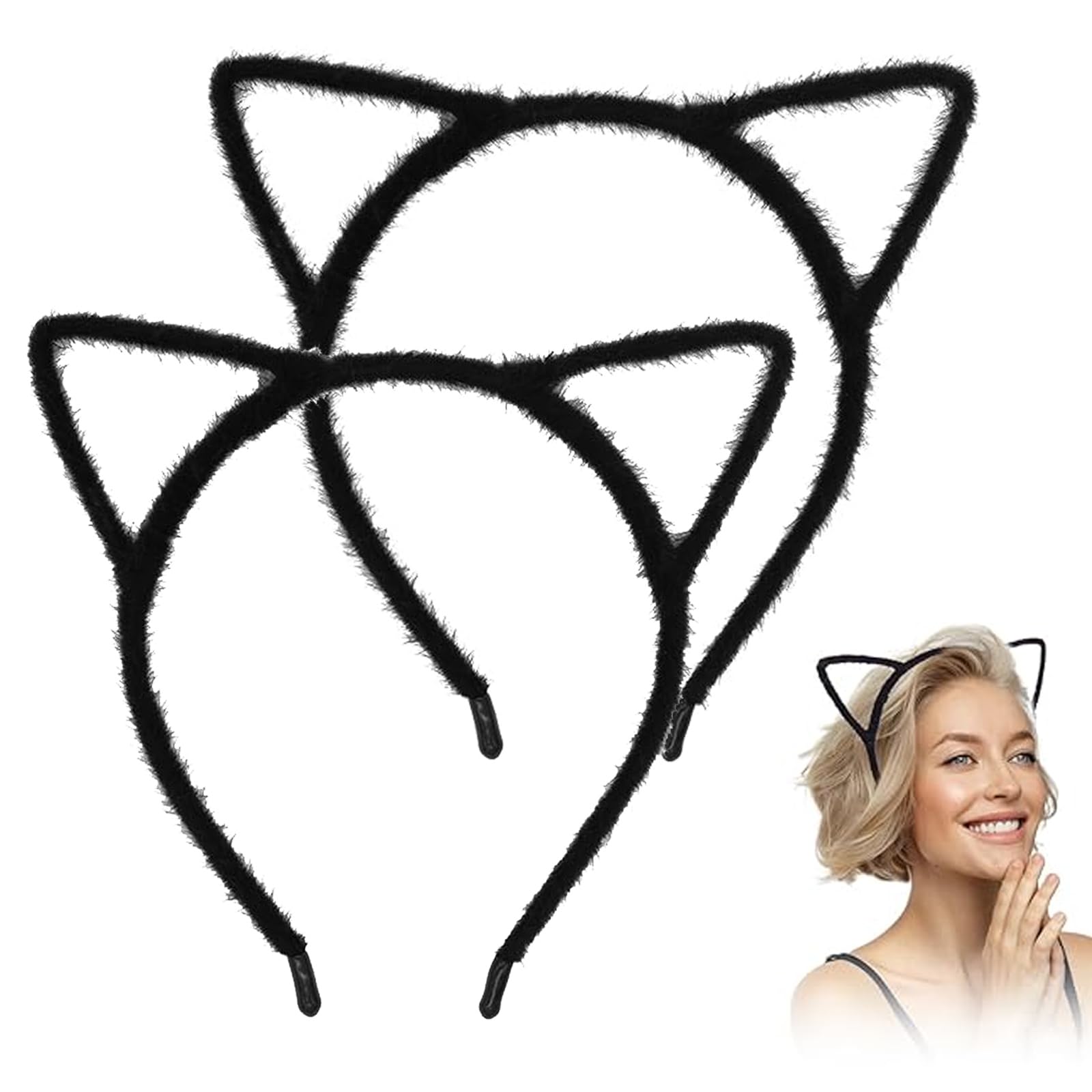 QttvbTna 2 PCS Black Cat Ears Headbands, Cat Ears Halloween Alice Hair Band Headband Cosplay accessories Halloween Decorations Fancy Dress Kids Anime Cosplay Women
