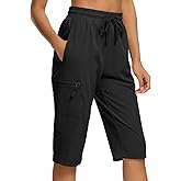 DEVOROPA Women's Hiking Long Shorts Knee Length Lightweight Quick Dry Cargo Athletic Bermuda Beach Shorts with Zipper Pockets