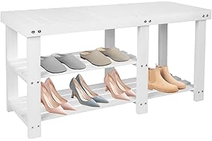 ACEHOME Shoe Rack Bench, 3 Tier Shoe Organizer for Entryway Storage, Small Wooden Shoe Shelf, Freestanding Shoe Racks, Bench Stable Shoe Stand, White