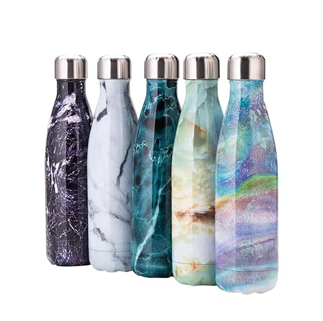 Vlunt Edelstahl Sport trinkflaschen, Marmor-Muster Thermosflasche, 500ml Wasserflaschen für Fitness, Radsport, Im Freien und 