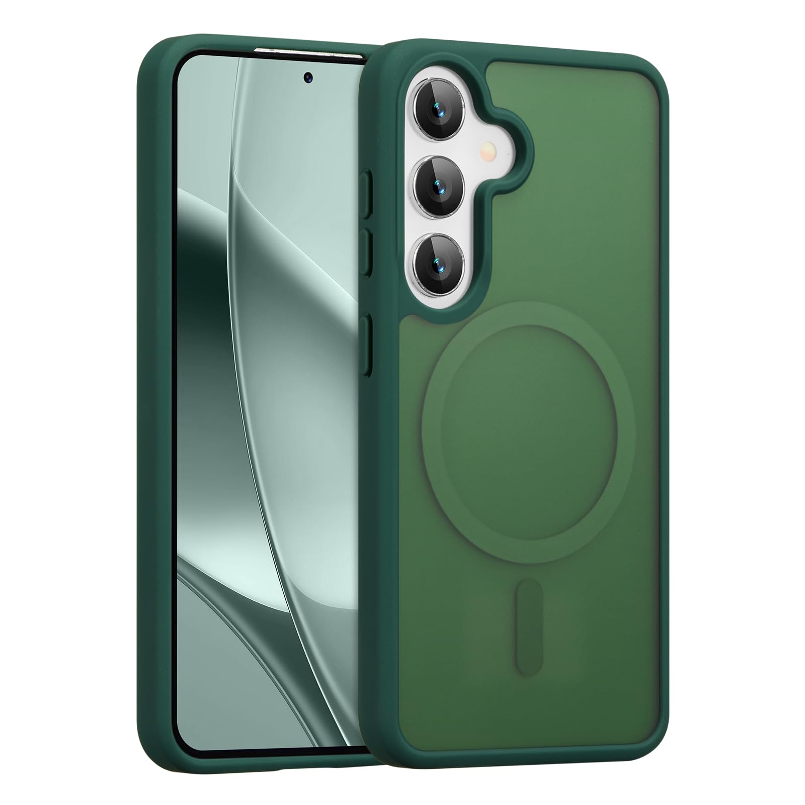 Photo 1 of RALEAVO for Samsung Galaxy S24/S25 Case Strong Magnetic Cover [Compatible with Magsafe] Slim Shockproof Protective Phone Case for S24/S25 with Translucent Hard Back,Green