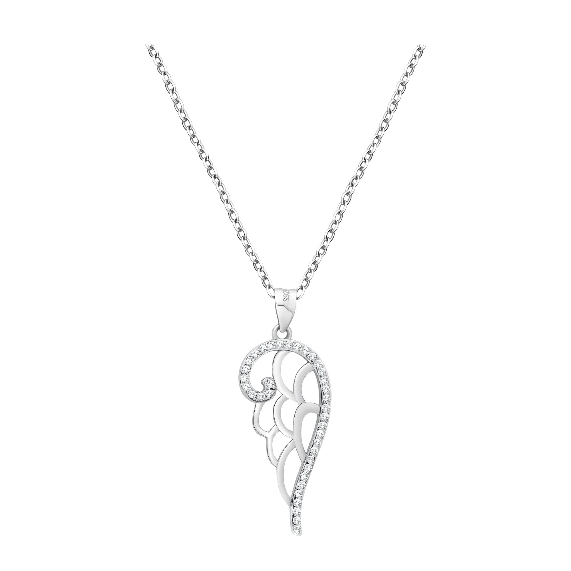 Sofia Milani - Women's Necklace 925 Silver - with Zirconia Stones - Wing Feather Angel Pendant - 50257