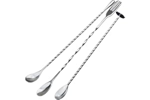 JETKONG 3 Pcs Cocktail Mixing Spoons 12-Inch Bar Spoon Long Stirring Spoon Drink Stirrers Cocktail Spoons for Tea, Coffee, Ice Cream, Juice, Drinks, Milkshakes