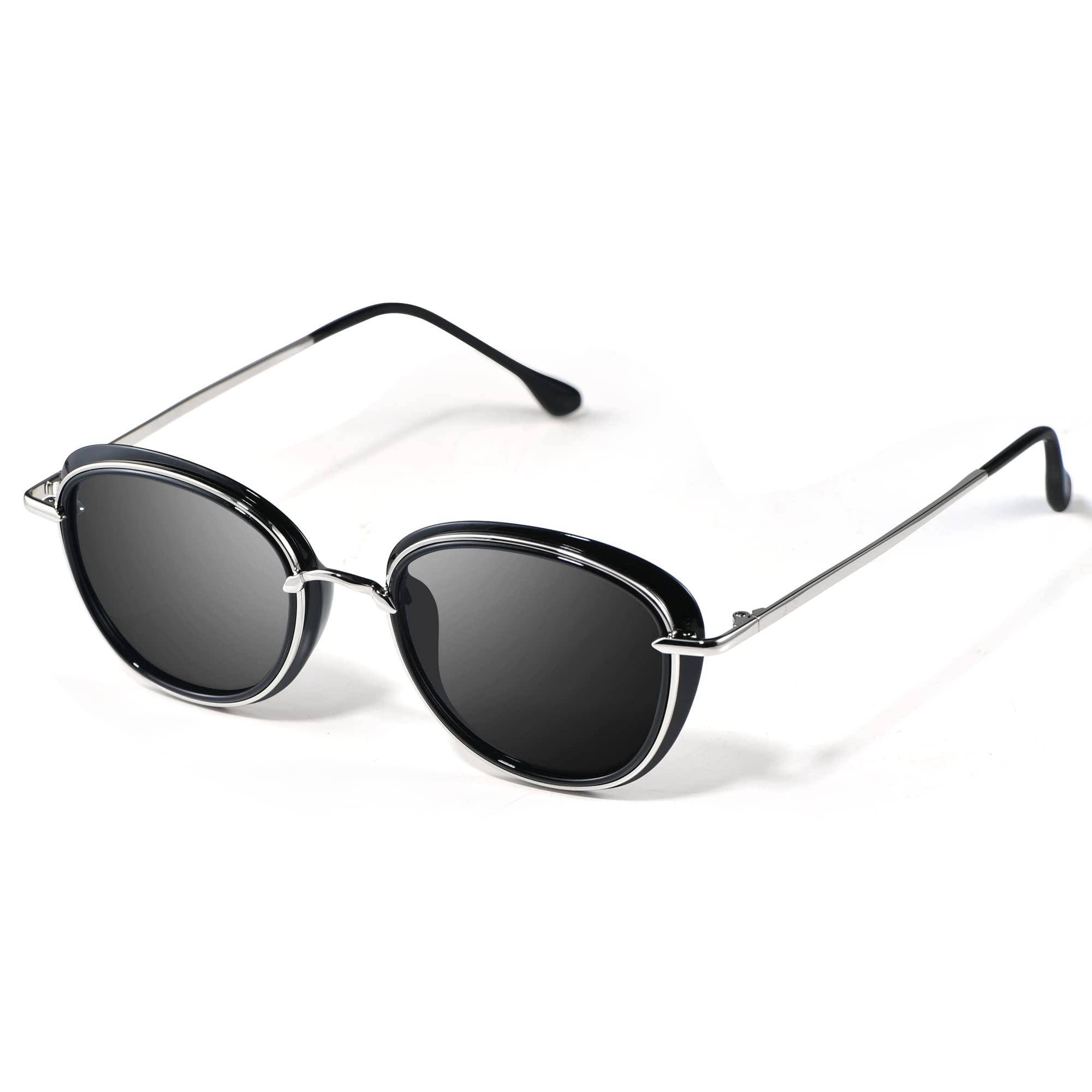 Photo 1 of AVDLAB Sunglasses for Women & Men Retro Classic Aviator Sun glasses for Driving with UV Protection AB2205 (Bright black, Grey)